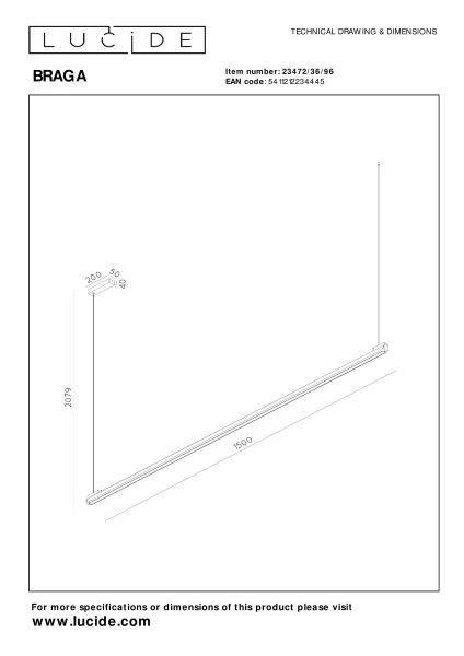 Lucide Premium BRAGA - Suspension - LED Dim. - CCT - 1x36W 2700K/4000K - Café - technique